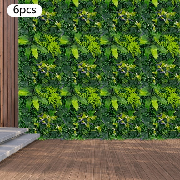 Artificial Greenery Wall Panels, 6-Piece Set, 23.6x15.7in 3D Plants, UV-Resistant Plastic, Wall-Mounted, for Restaurants/Weddings/Patios