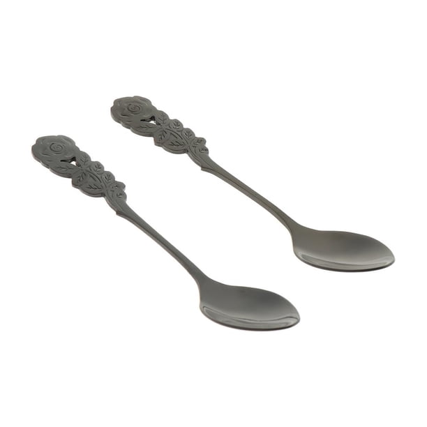 Paquete de 2 Cucharillas de Pequeñas Doradas Y Plateadas, con de Hojas, de material acero Inoxidable para Postre, Té, Zulema Cucharas de acero inoxidable