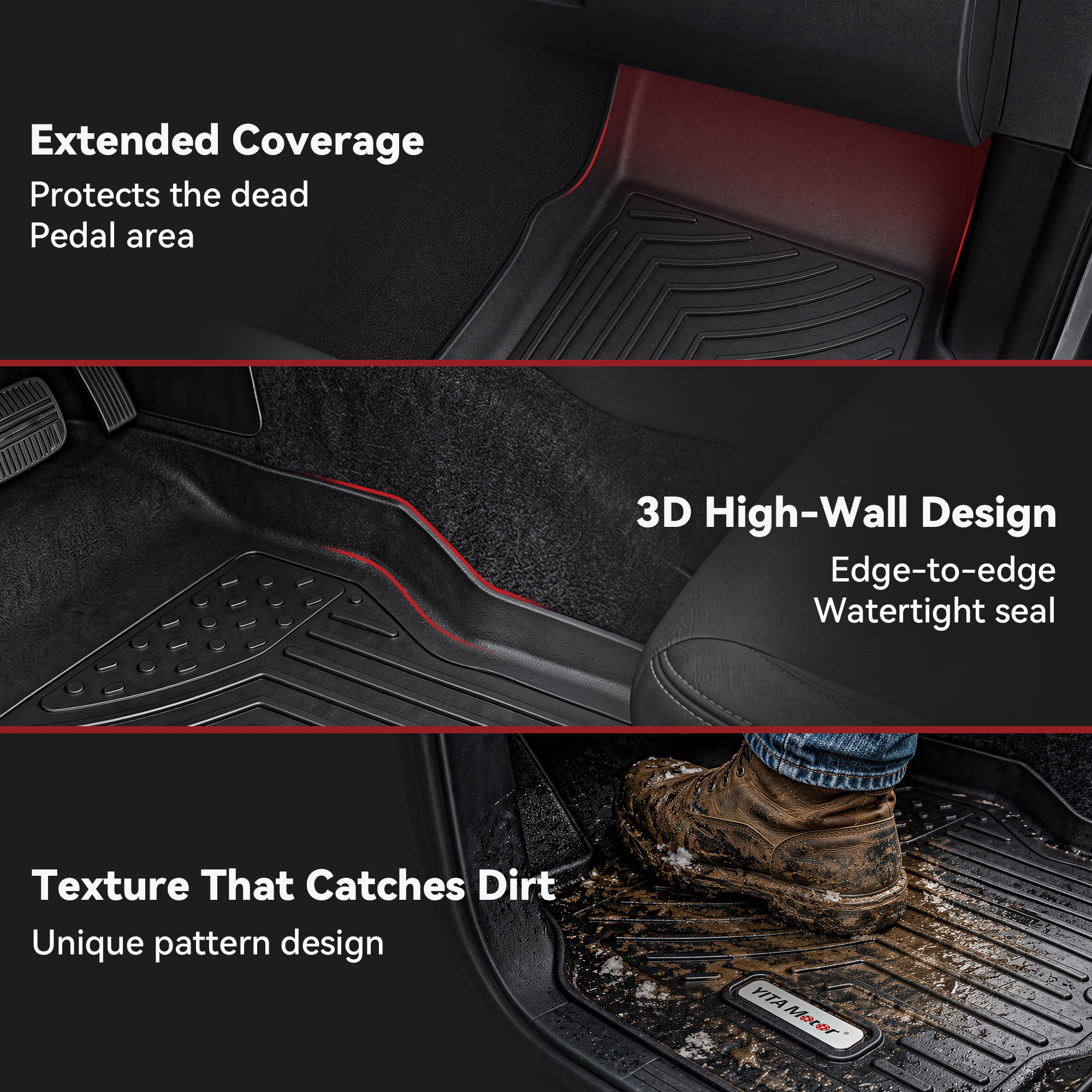 LEDKINGDOMUS All Weather Floor Mats for 2022-2026 Nissan Frontier Crew Cab - Custom Fit TPE Car Liners, 1st & 2nd Row, Black, Not for King Cab