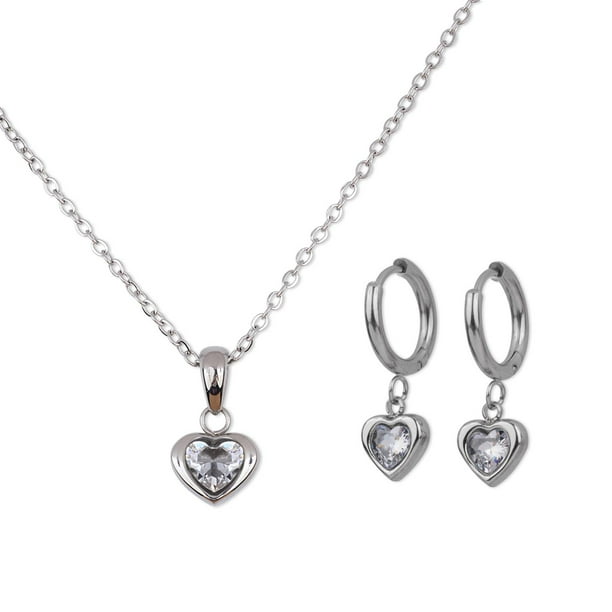 Set de Joyería para Mujer LuckyLy Corazón Acero Inoxidable con Zirconia Cúbica Modelo Dalia Plateado UNITALLA