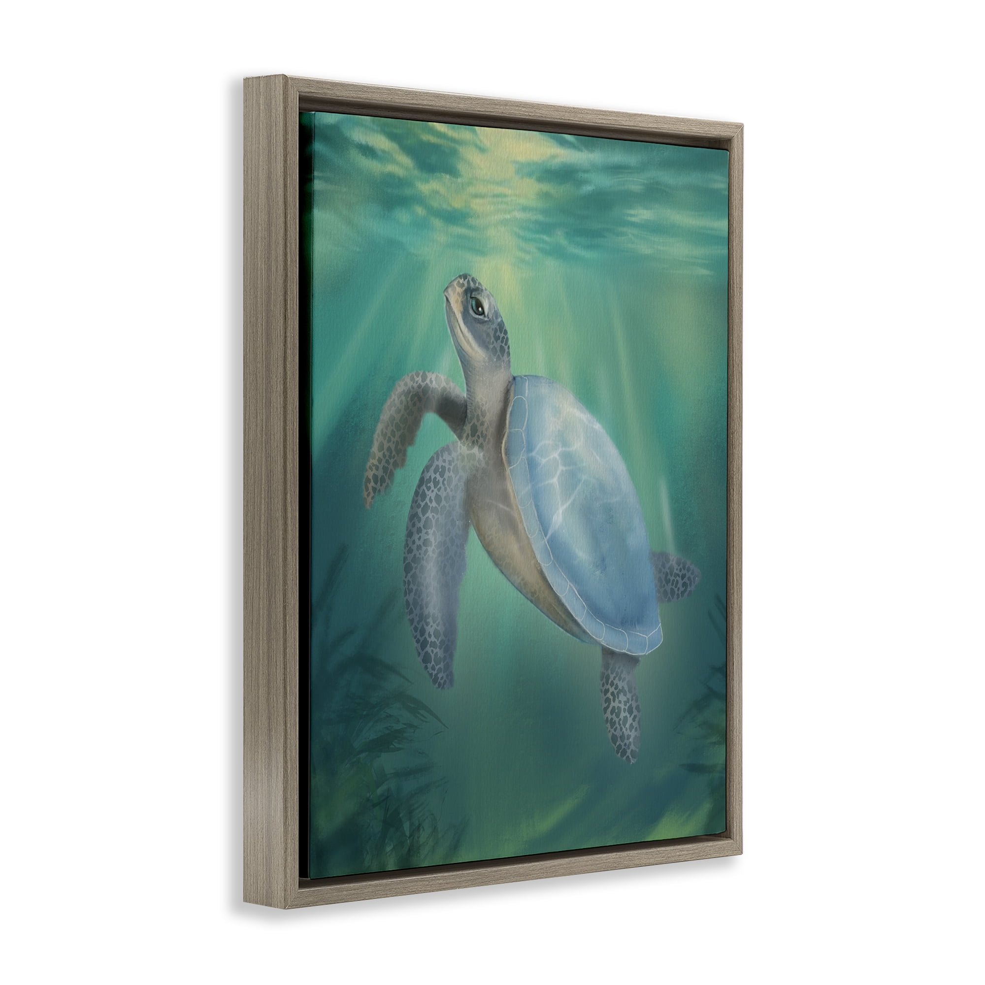 Stupell Industries Coastal Beach Sea Turtle Brown Framed Floater Canvas Wall Art, design by Matthew Piotrowicz
