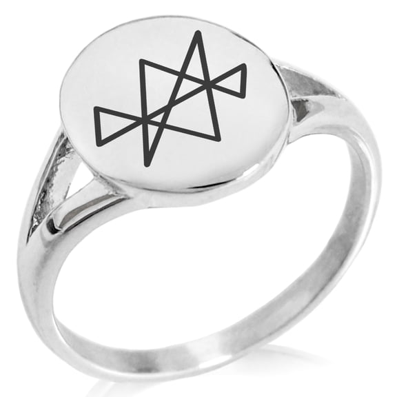 Stainless Steel Reiki Midas Star Prosperity Minimalist Oval Top Polished Statement Signet Ring