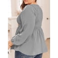 thumbnail image 4 of ZKESS Plus Size Peplum Blouses for Women Round Neck Long Sleeve Babydoll Tops, 4 of 6