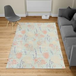 Floral Turkish Area Rug, Vintage Soft Greenery Dotted Background Nature Inspiration Image Art, Soft Carpet for Living Room Decor with Distressed Look, 4' X 5.7', Pale Seafoam, by Ambesonne