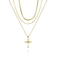 thumbnail image 1 of Collares Chapados en oro amarillo JeenMata Paquete Múltiple 3 collares triple capa colgante cruz halo deslumbrante, 1 of 5