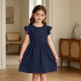 thumbnail image 2 of Grblisyd Girls Dresses Size 10-12 Summer Solid Color Cotton Linen Sundress Casual Party Wedding Ruffle Sleeve Crew Neck Knee Length A Line Dress, 2 of 6