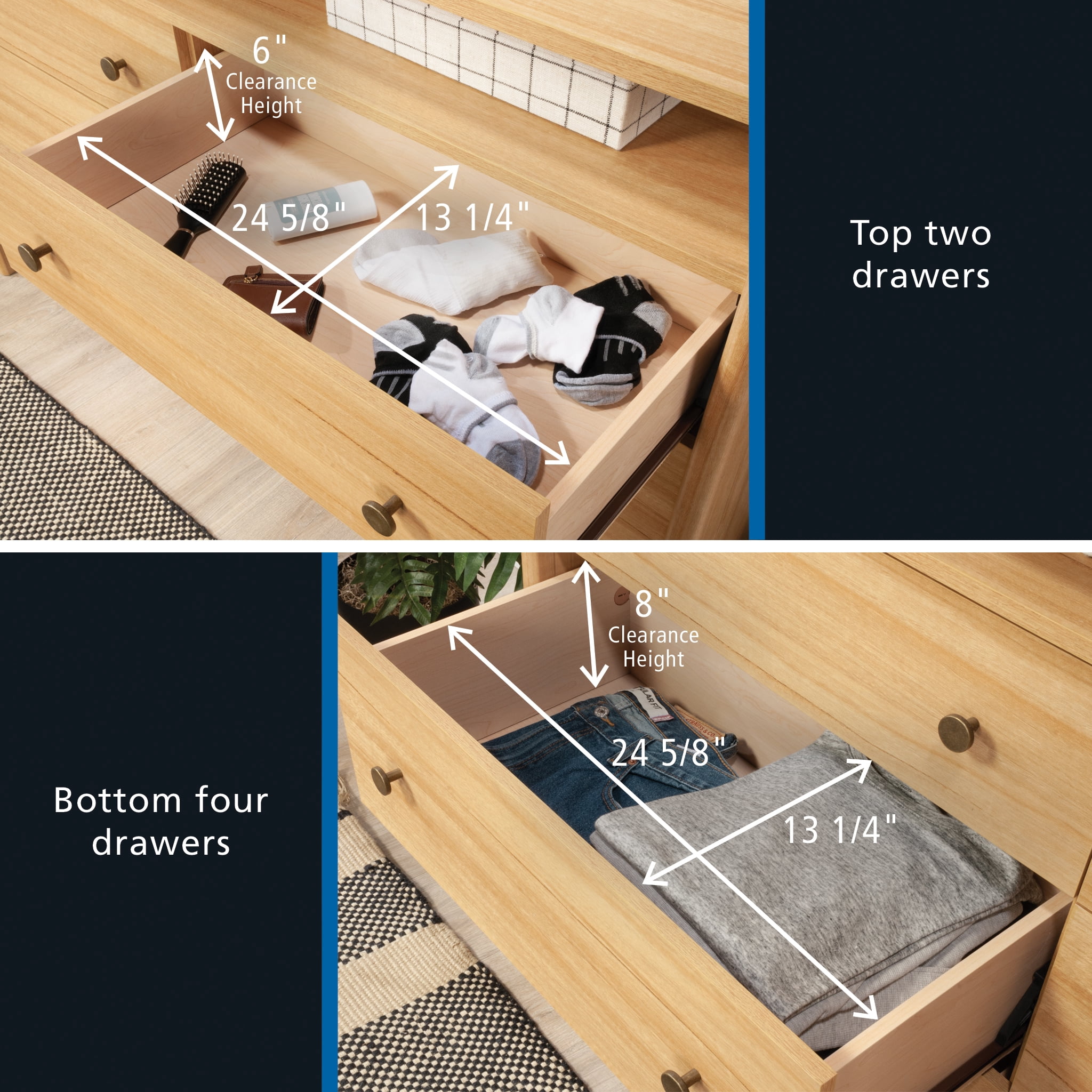 Mainstays Dowel 6 Drawer Dresser, Natural Teak Finish