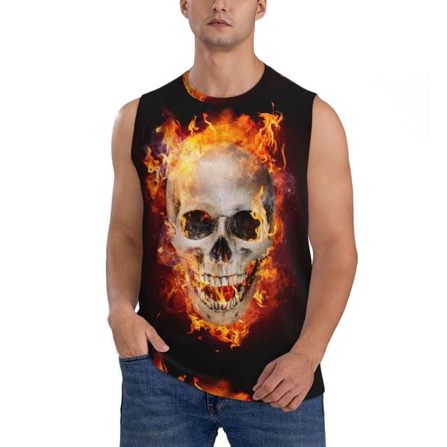 Balery Satanic Skull Camisetas sin mangas para hombre, absorbe la humedad y protege contra el mal olor.-Medium