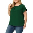 thumbnail image 4 of MODA NOVA Juniors Plus Size Work Pleated Round Neck Tulip Sleeves Blouse, 4 of 5