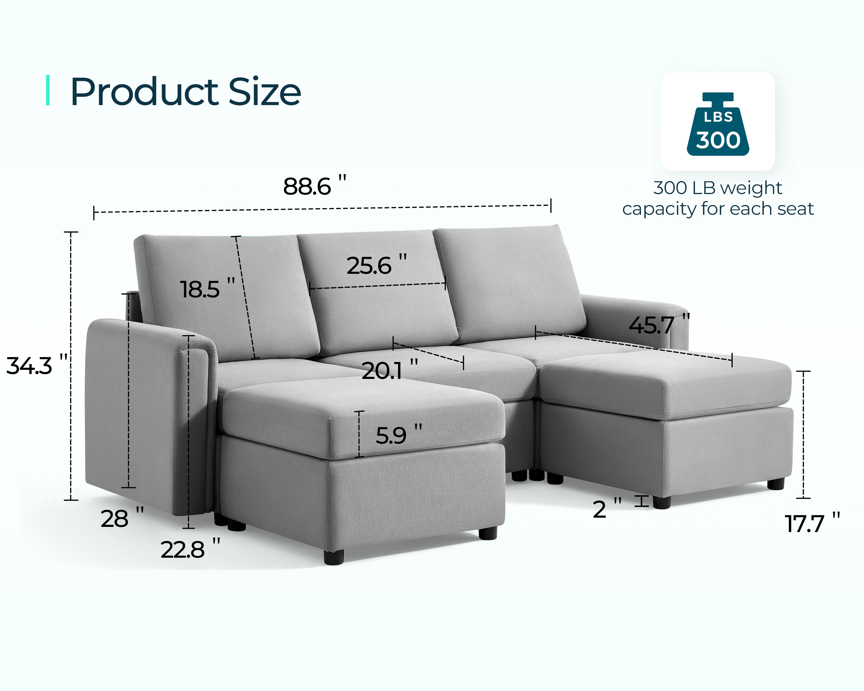 LINSY HOME Modular Couches and Sofas Sectional with Storage Sectional Sofa U Shaped Sectional Couch with Reversible Chaises, Light Gray - image 3 of 11