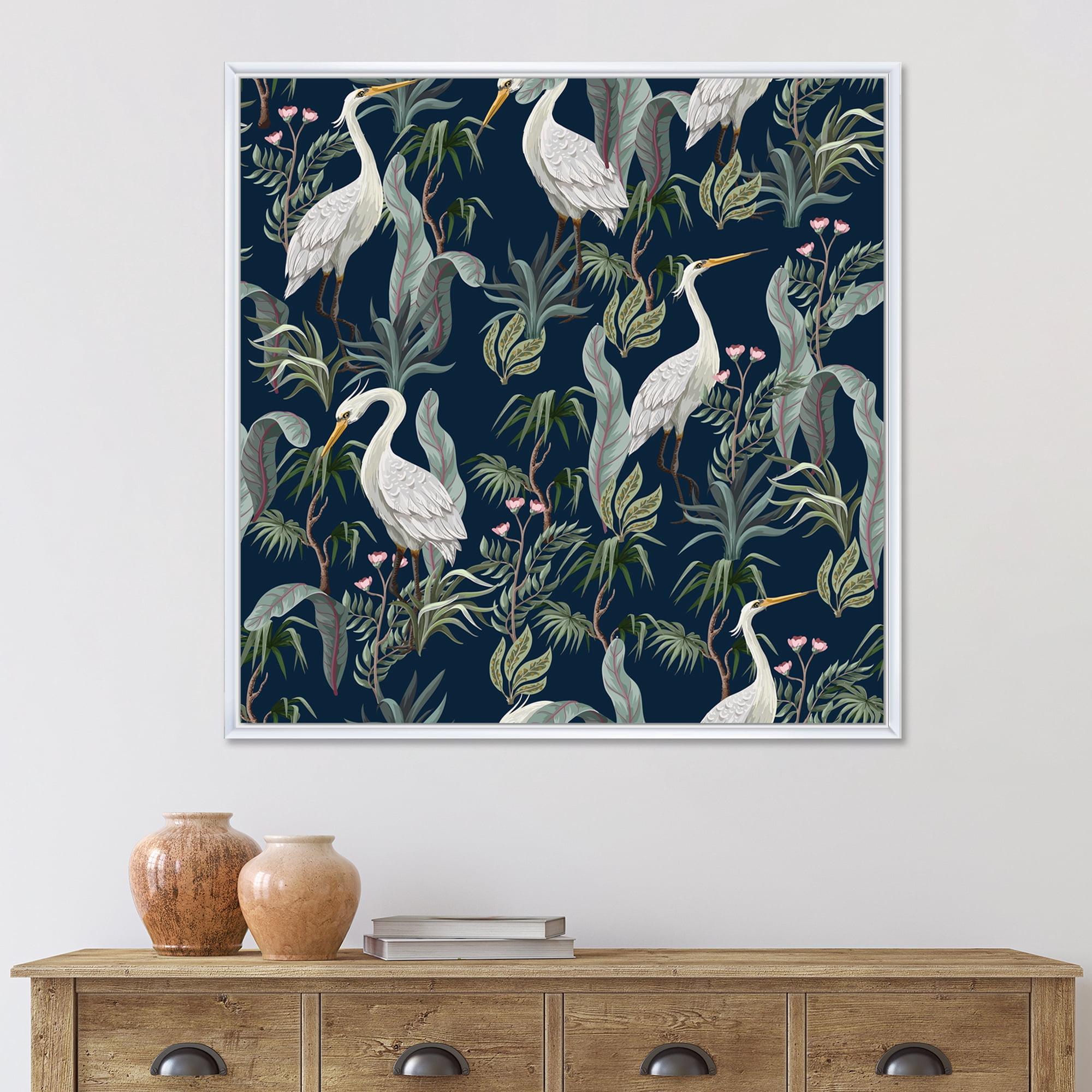 Designart 'Chinoiserie With Peonies and Birds VII' Traditional Framed Canvas Wall Art Print