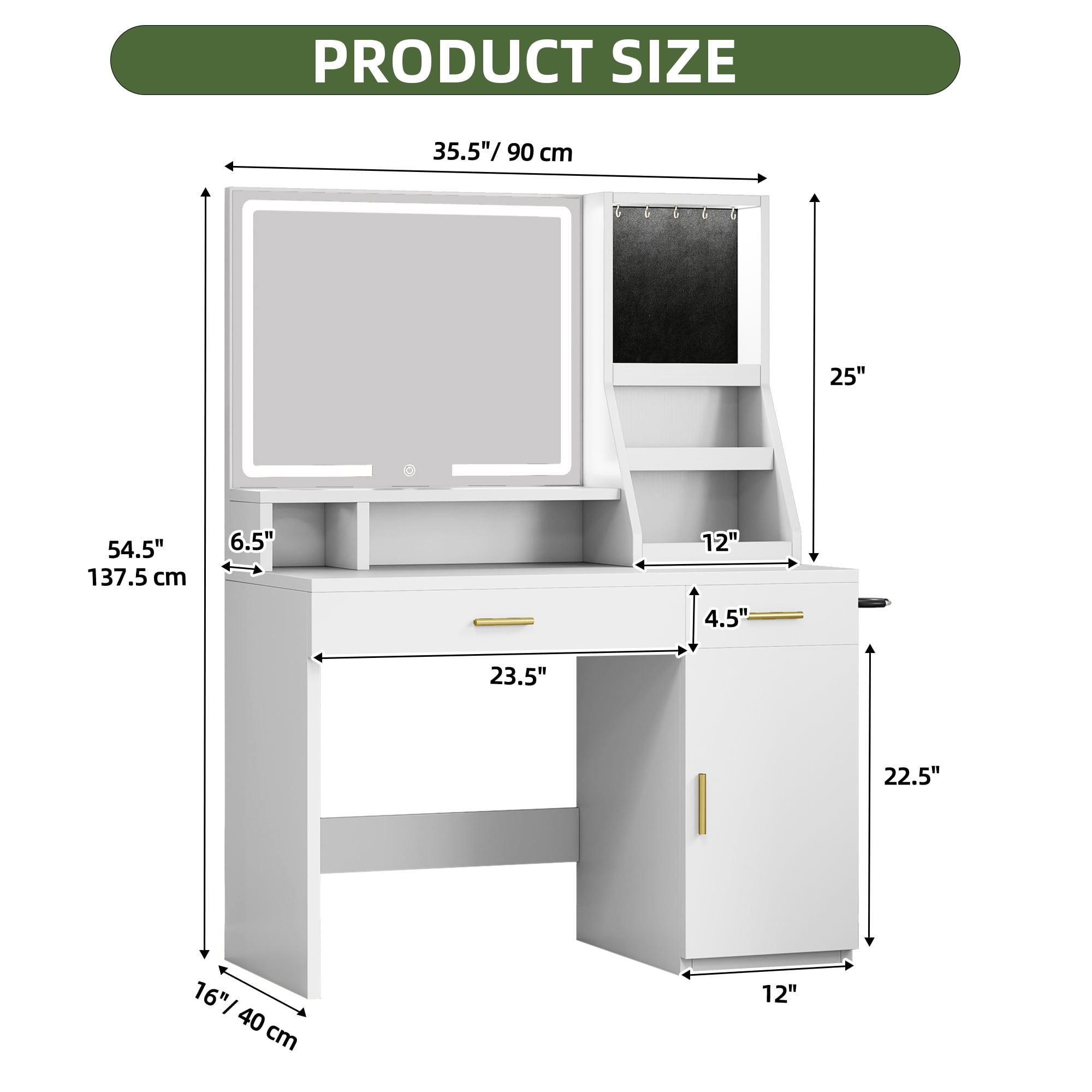 Uforic Makeup Vanity Desk with LED Mirror and Power Outlet, White