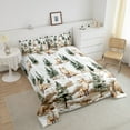 thumbnail image 3 of Fox Queen Bedding Set,Cartoon Woodland Animal Print Comforter Set,Jungle Mountain Farmhouse Quilt Set,Wild Animals Soft Reversible Duvet Insert,Brown Green 3 Pcs, 3 of 6