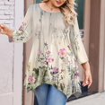 thumbnail image 4 of WTOBBY Women's Plus Size Floral Print Round Neck 3/4 Sleeve Tunic Top Loose Fit Casual Tee for Full Figure Fall Fashion Comfortable Wear,Light Gray 3XL, 4 of 5