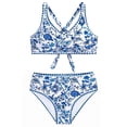 thumbnail image 3 of Shadoumai Girls Swimsuit Size 6 Ruched Side Bikini Sets for Teen Girls Tie-Straps Tankini with Shorts Two Pieces Bathing Suit Color Block Swimwear with Cover Up Pants, 3 of 5