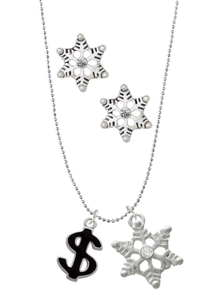 Lux Accessories Silveetone Crystal Stone Holiday Snowflake Necklace Earring Set 