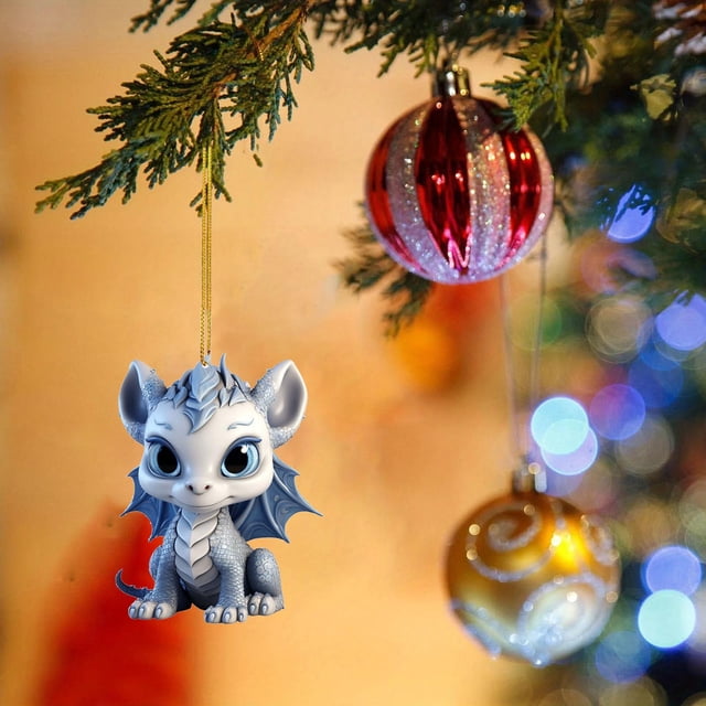 Xihbxyly Adorno Navideño de Dragón Volador, Temática de Dragón Gótico, Impresión Realista a Doble Cara, Decoración Colgante Única, Decoración para Árbol de Fiesta, Acrílico Duradero, Fácil Instalació