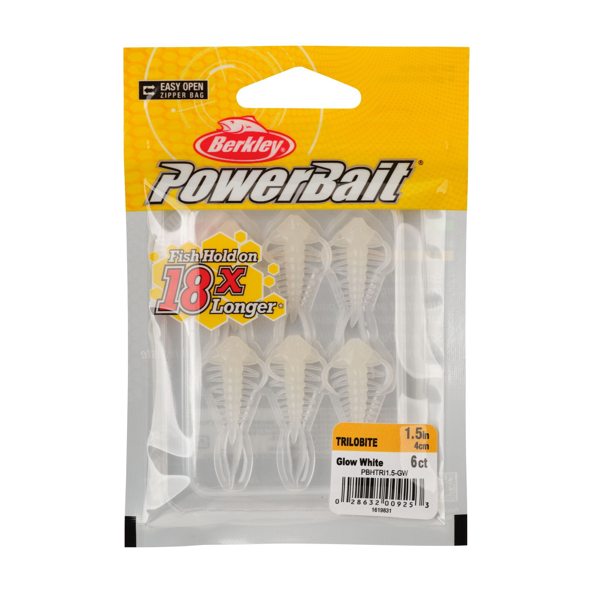 Berkley PowerBait® Trilobite, 1.5 in, Creatures, Glow White (6 Count)