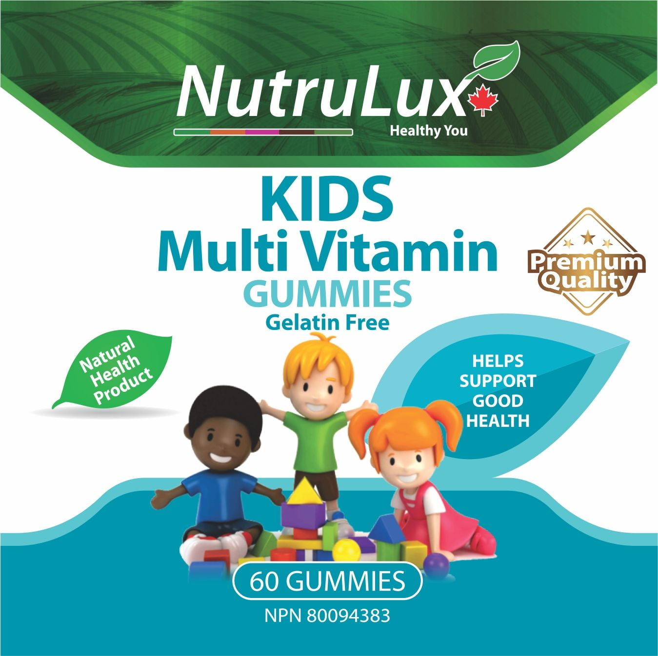 NutruLux Kids Multivitamin ( 223 mg Vitamin A ) Halal Gelatin Free Gummies
