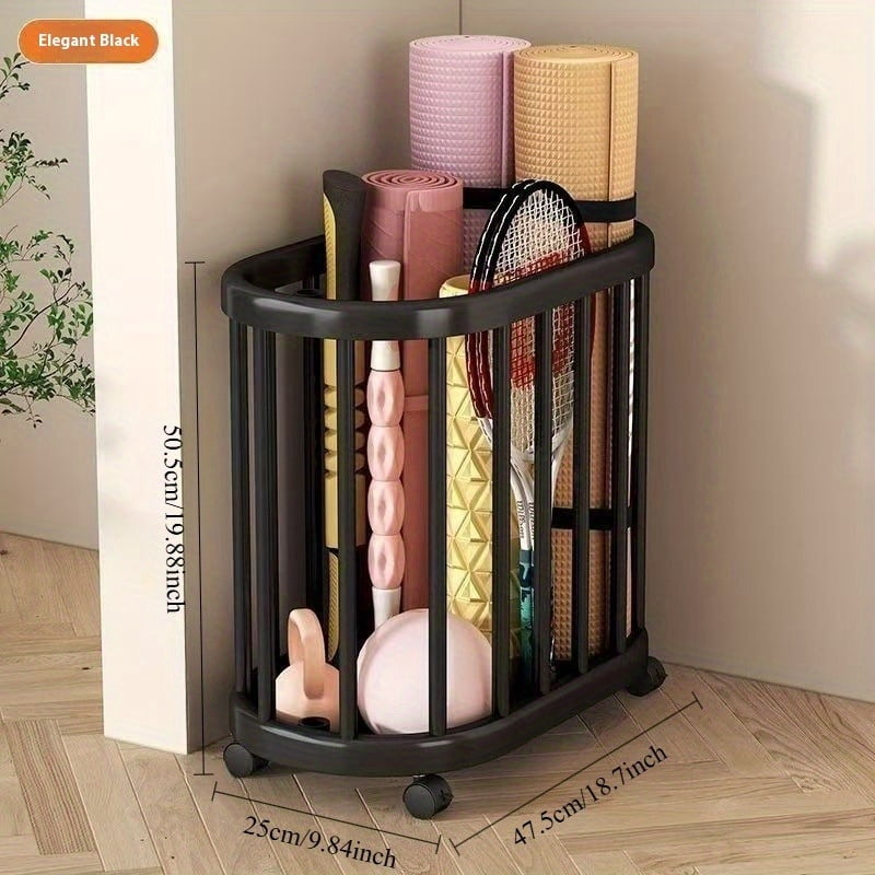 Yoga Mat Storage Racks, Sport Equipment Storage Cart, Yoga Mat Holder Storage Basket with Handle and Wheels, for Foam Roller Yoga Block Resistance Bands