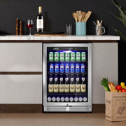 TITTLA 24 inch Beverage Refrigerator,190 Cans Beverage Cooler with metal Shelves,Under Counter Refrigerator,Silver