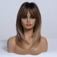 thumbnail image 2 of BERON Brown Blonde Women Wigs Wavy Wig with Bangs Ombre Color Layered Wigs for Daily Use Wigs Wig Cap Included, 2 of 5