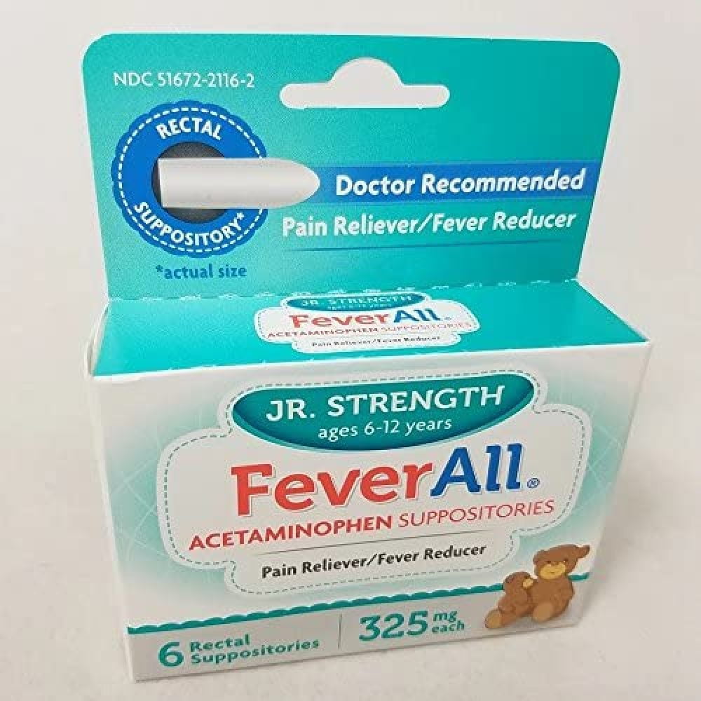 Feverall Acetaminophen Suppositories, JR, 325mg, 6 Count (4 Pack