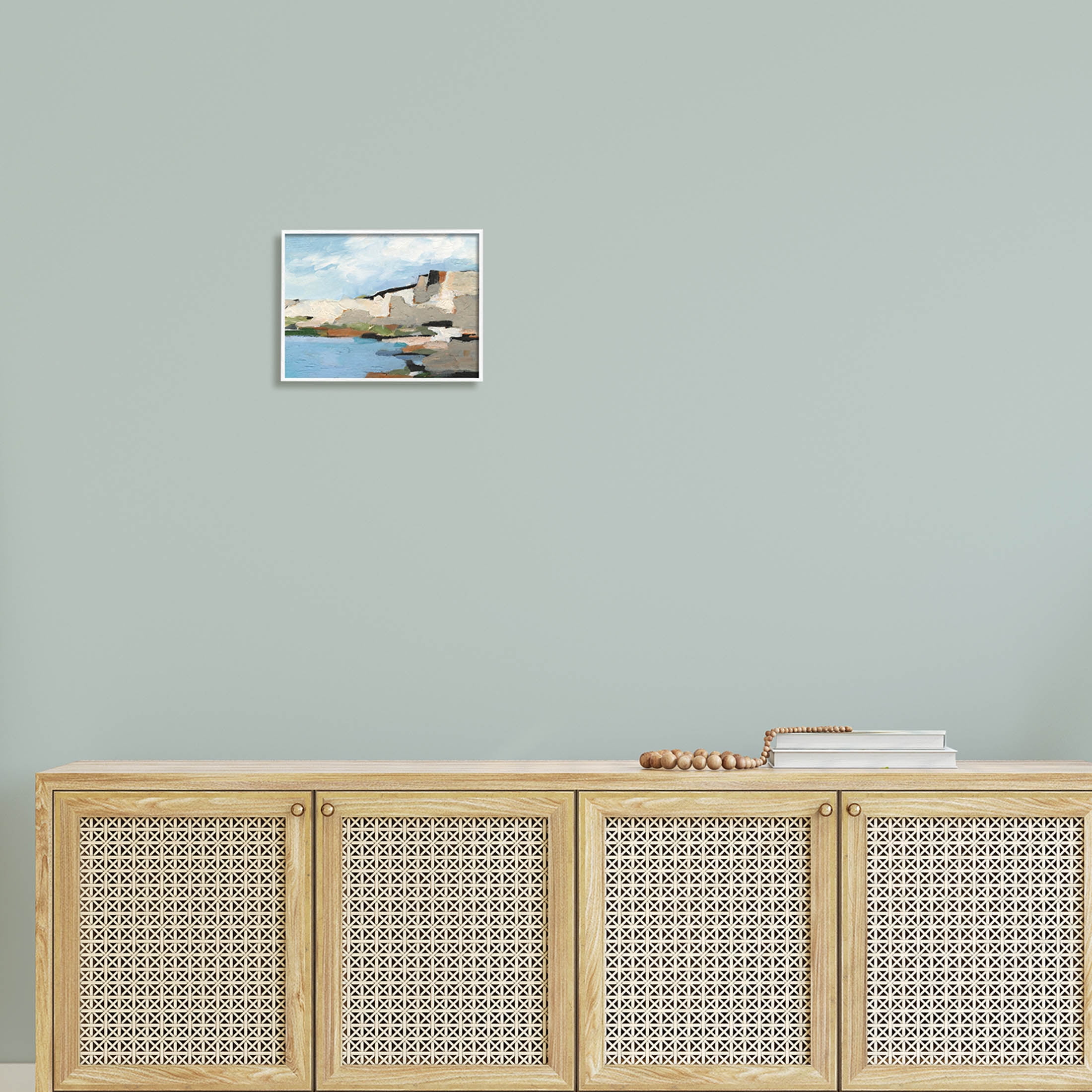 Seaside Cliff Abstract Landscape Landscape Painting White Framed Art Print Wall Art