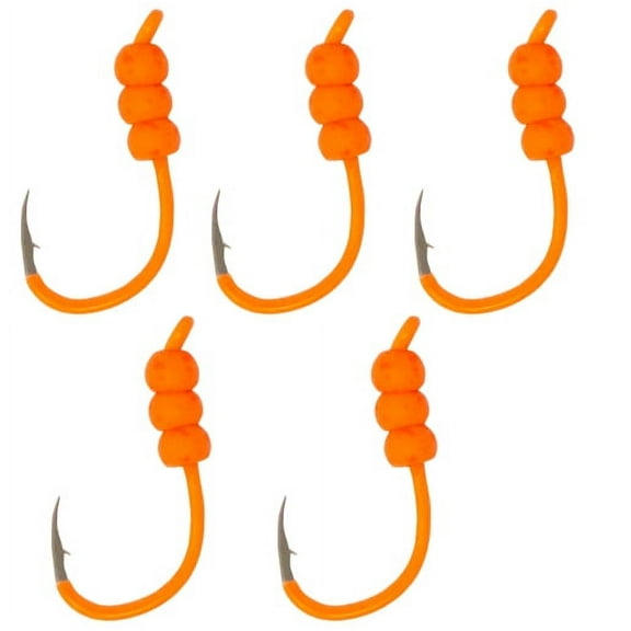 Tooth Shield Tackle 5 Pack Tungsten Weighted Ice Fishing Deadstick Plummeting Hooks Weighted Tip-Up Hooks / Tip Down Hook Walleye Crappie Perch Tungsten Jigs (Fluorescent Orange)