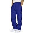 thumbnail image 6 of Men's Casual Cargo Sweatpants - Fleece Loose Fit Open Bottom with Pockets Drawstring Waist Athletic Pants for Men's Daily Wear​ Blue S, 6 of 7
