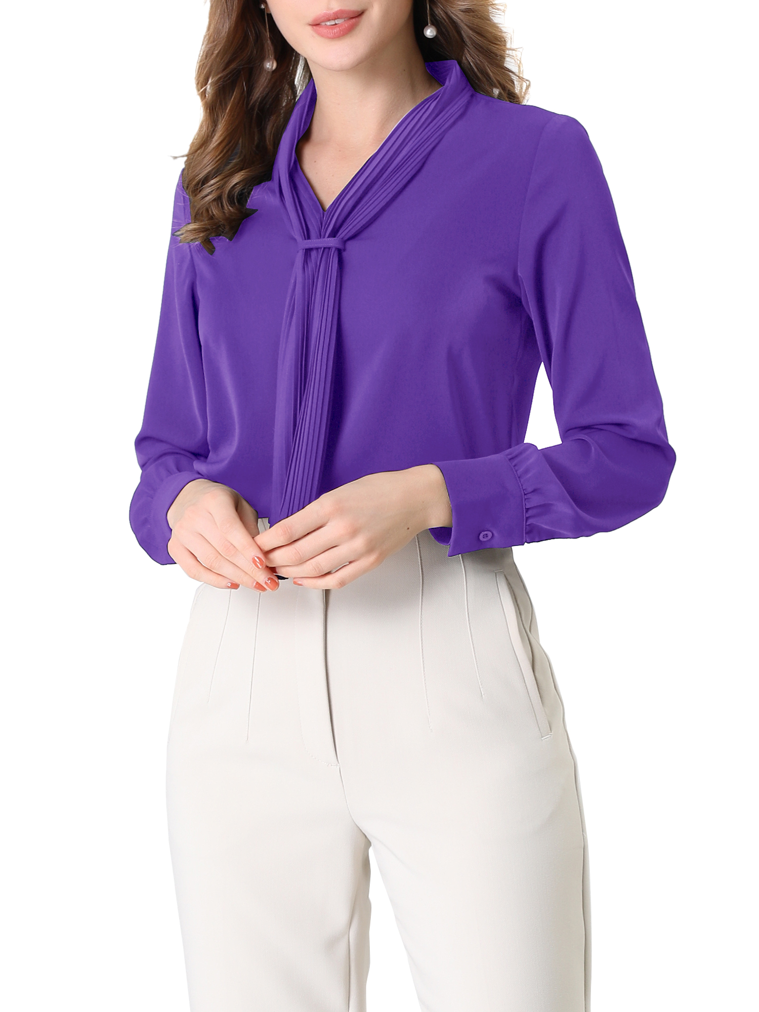 DARING DIVA Work Office Blouse Pleated Top Shirt S Purple