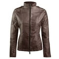 thumbnail image 3 of Women Classic Retro Durable Faux Leather Motorcycle Biker Coat Jacket, Burgundy, L, 3 of 3