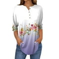 thumbnail image 2 of Xyxonk Womens Tops 3/4 Sleeve Casual Floral Printed Shirt Oversized V-Neck Tunic Tops Summer Three Quarter Length T-Shirts Clothes Summer Shirts for Women Purple 3XL, 2 of 5