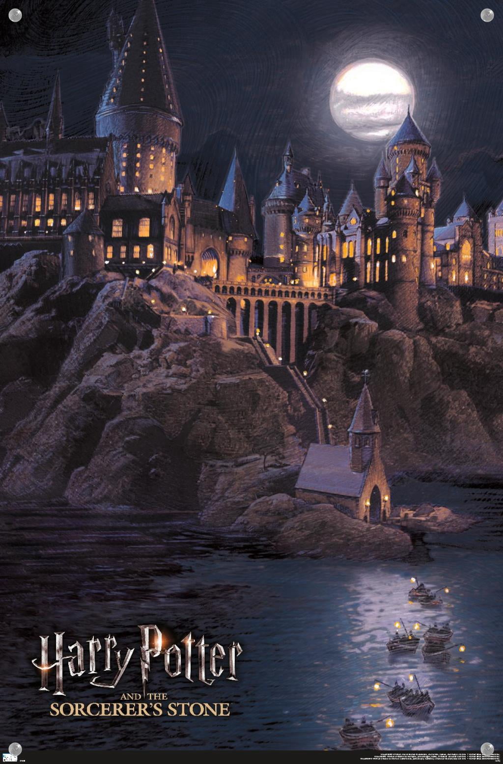Harry Potter and the Sorcerer's Stone - Hogwarts at Night Wall Poster with Pushpins, 14.725" x 22.375"
