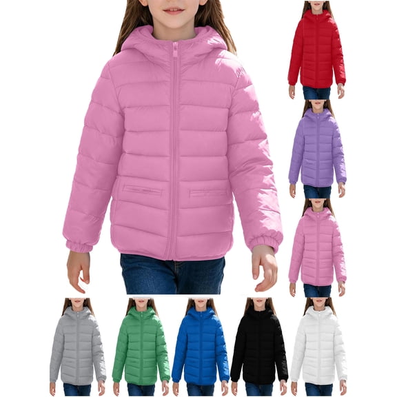 Unisex Kids Jacket Hooded Padded Coat Full Zip Long Sleeve Warm Winter Outerwear with Zipper Side Pockets for Boys Girls