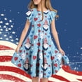 thumbnail image 3 of Mitankcoo 4th of July Dresses for Girls Fashion Print Crew Neck Flutter Sleeve A-Line Dress Daily Casual 6-15Y, 3 of 6