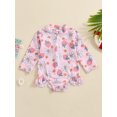 thumbnail image 2 of Bagilaanoe Toddler Baby Girl One-Piece Swimsuit Floral Print Long Sleeve Zipper Rashguard Swimwear 3M 6M 12M 18M 24M 3T Kids Ruffle Bathing Suit, 2 of 7
