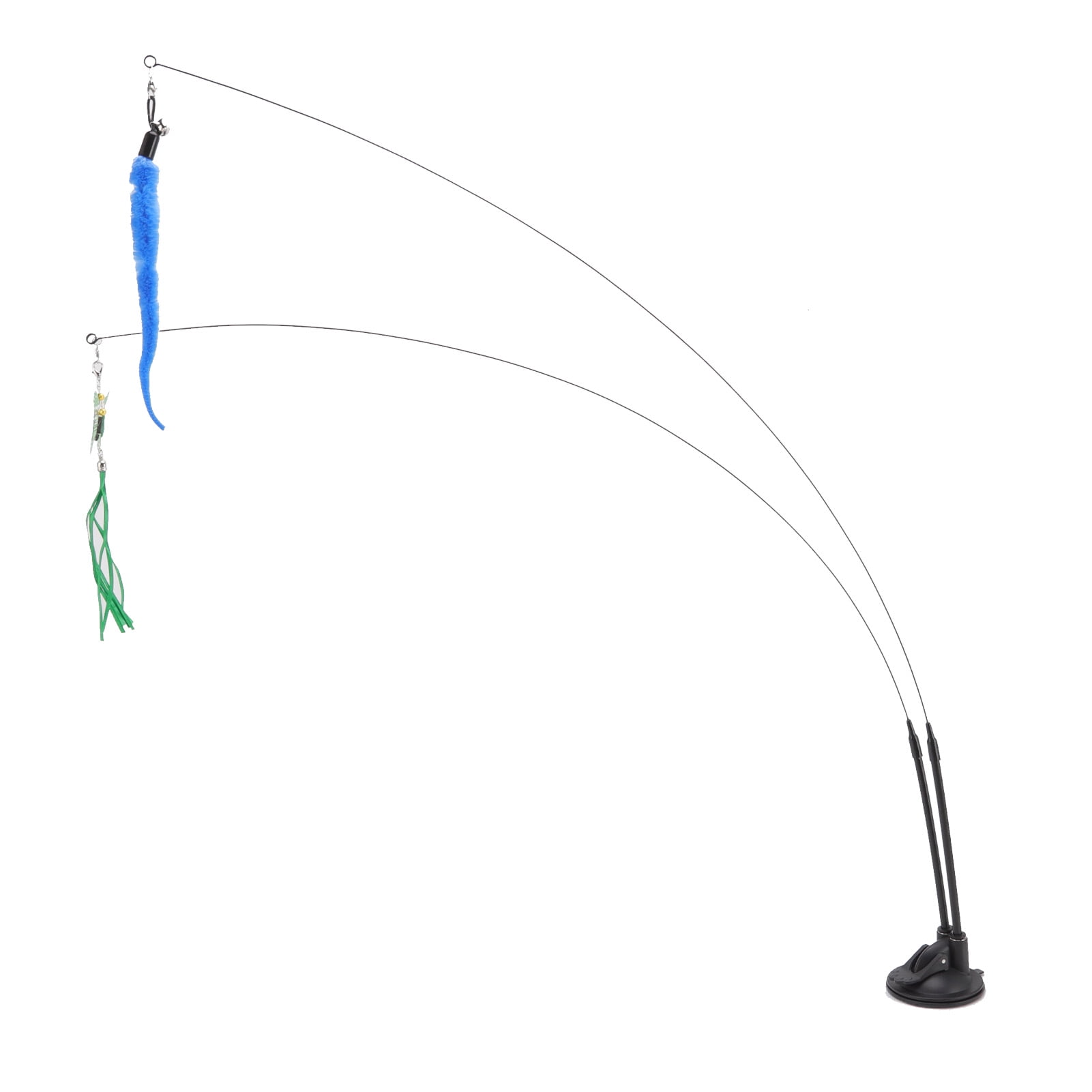 Cat Teaser Stick Toy, Double End Boredom Relief Bendable Suction Cat Feather Wand Toy Removable Steel Wire  For Indoor Green Scalewing And Blue