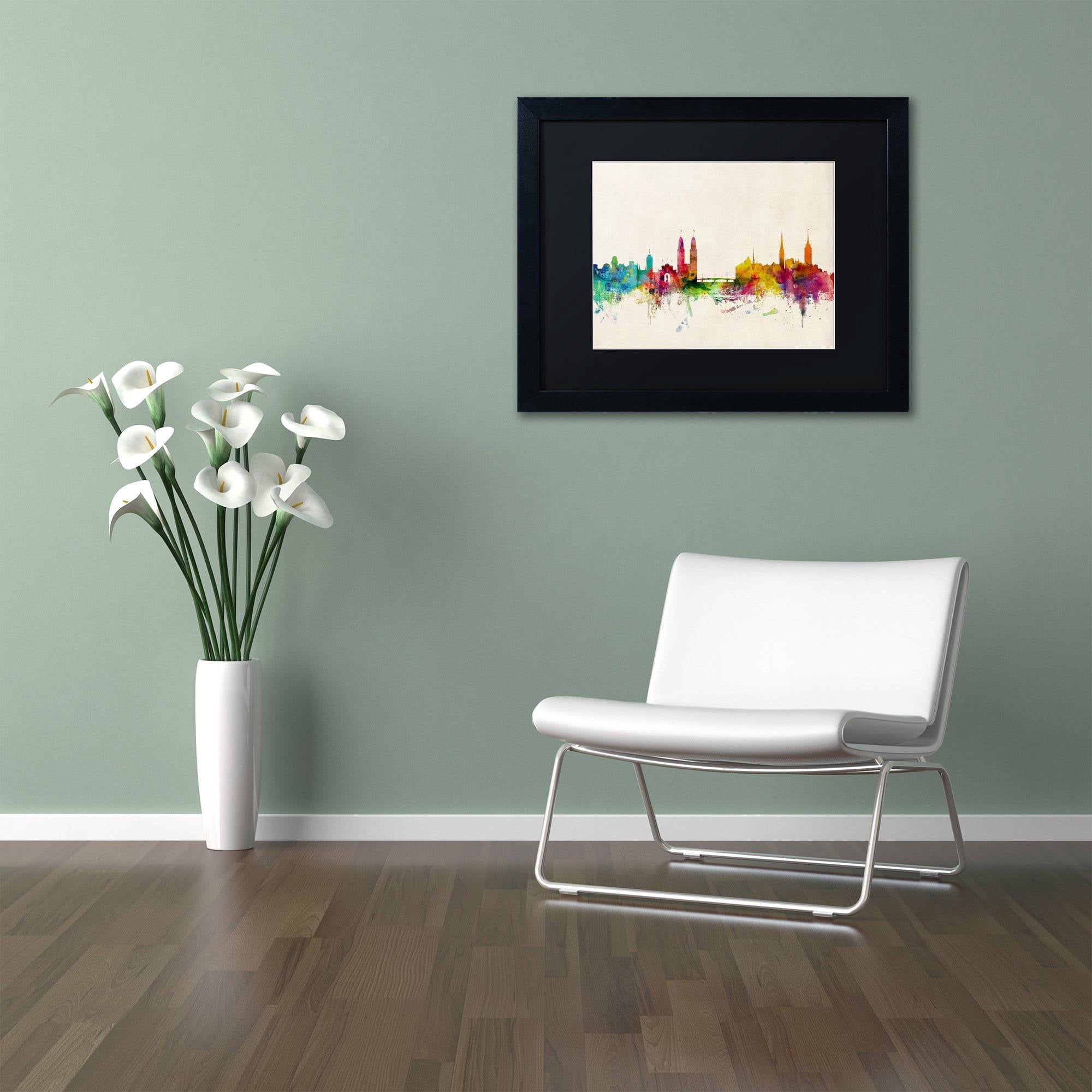 Trademark Fine Art 'Zurich Switzerland Skyline' Canvas Art by Michael Tompsett, Black Matte, Black Frame