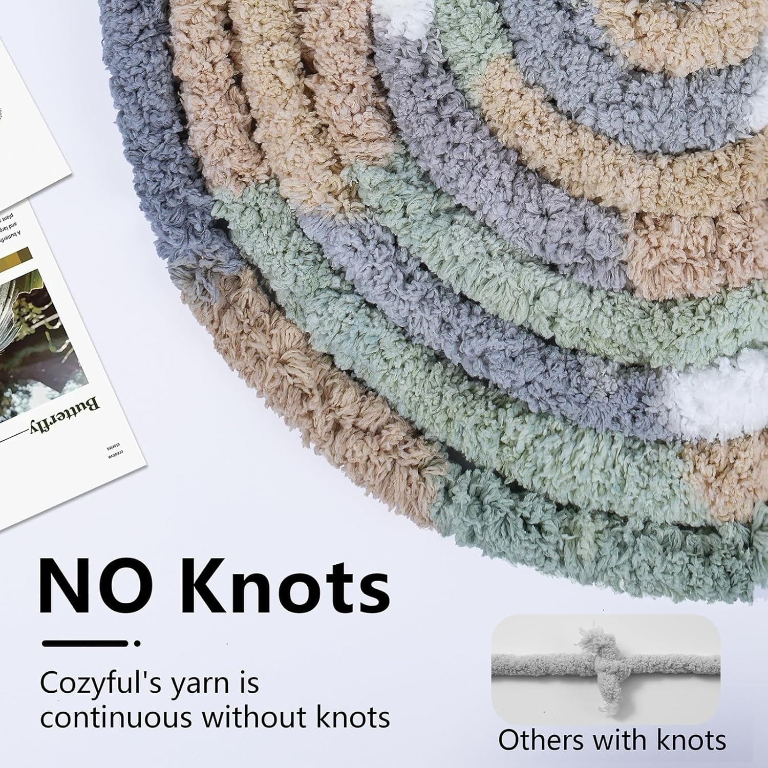 Chunky Yarn for Hand Knitting - #10 Chunky Chenille Blanket Yarn, Jumbo Big Thick Chunky Yarns for Crocheting, Tie Dye Bulky Knit Yarns, 8 Skein (25 yds 8 oz Each Skein), Cream&Sage&Grey&Khaki