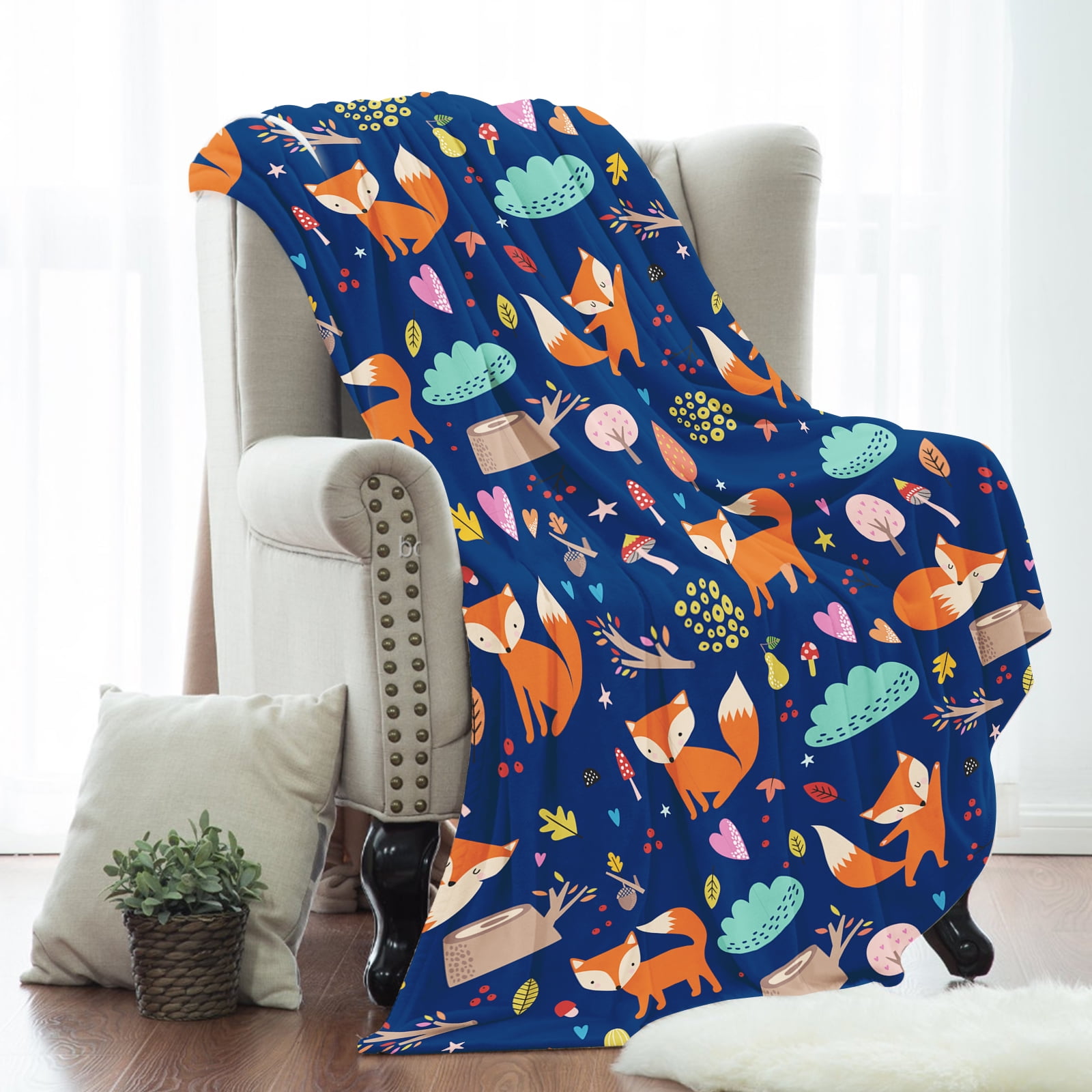 Woodland Animal Throw Blanket for Boys, Soft Cozy Jungle Animals