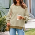 thumbnail image 6 of Cozyvia Women's Fall Oversized Sweatshirt Casual Waffle Knit Long Sleeve Crewneck Split Pullover Striped Tunic Tops - Yellow M, 6 of 7