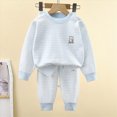 thumbnail image 6 of TOWED22 Toddler Baby Boy Fall Outfit Long Sleeve Crew Neck Contrast Color Sweatshirt Top Pant Cute Newborn Infant Waffle Clothes Size:140,Color:Blue, 6 of 8