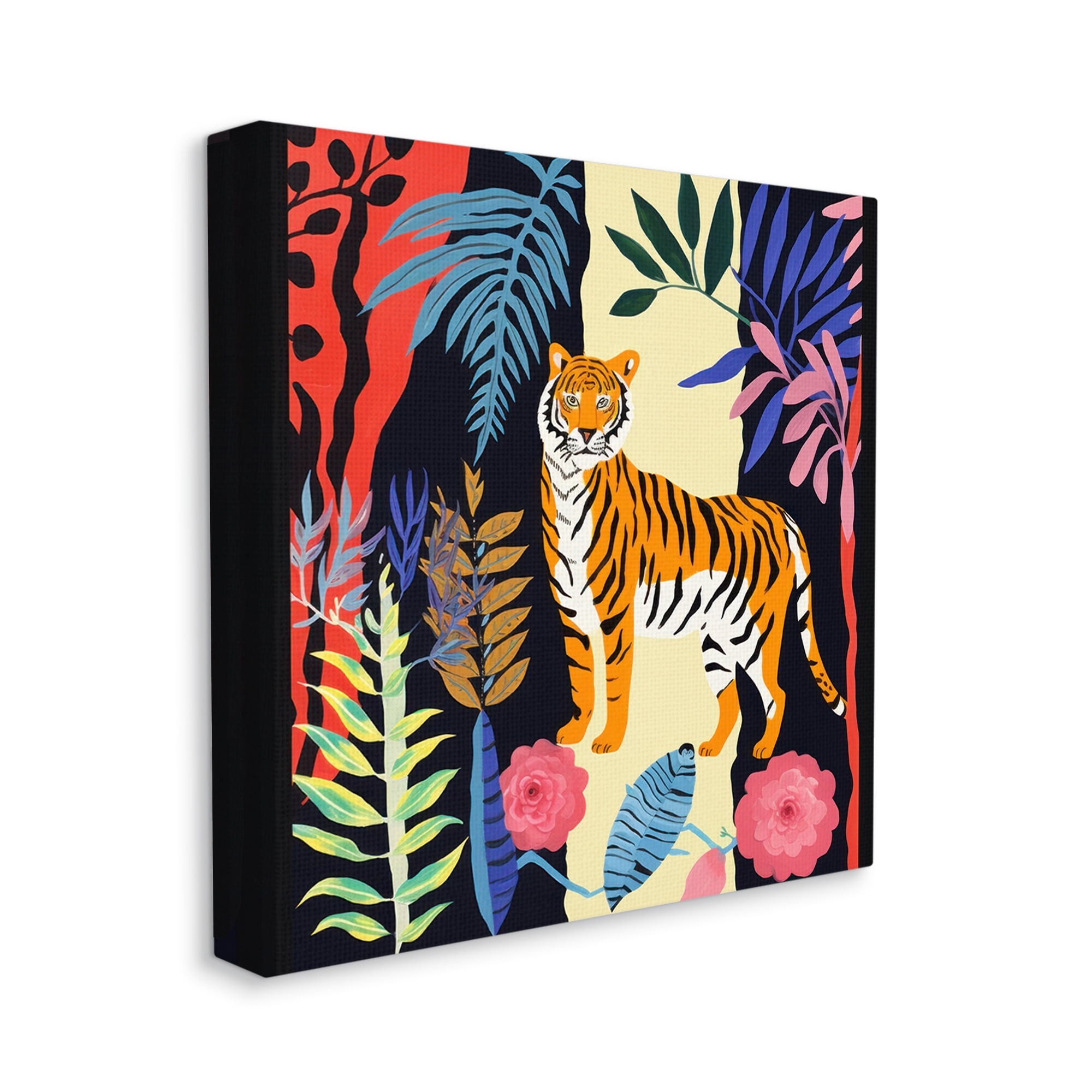 Stupell Industries Tiger & Cutout Plants Animals & Insects Painting Gallery Wrapped Canvas Art Print Wall Art, 36 x 36