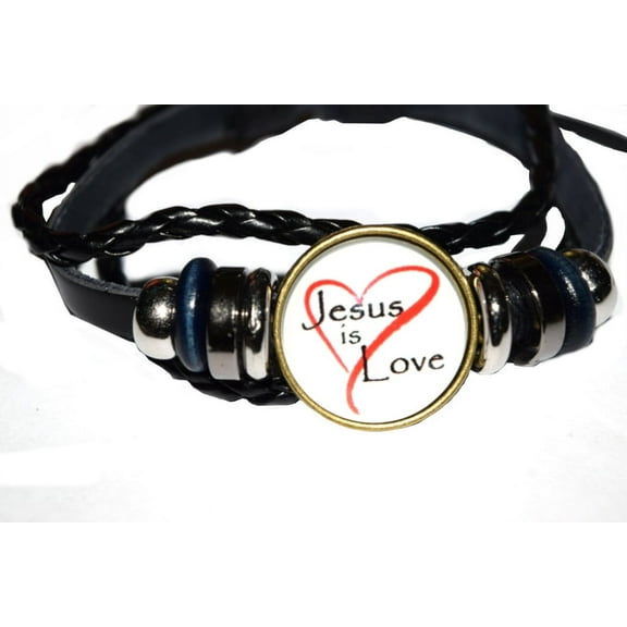 I Love Jesus Open Red Heart Leather Pull String Bracelet Jewelry-JB-2