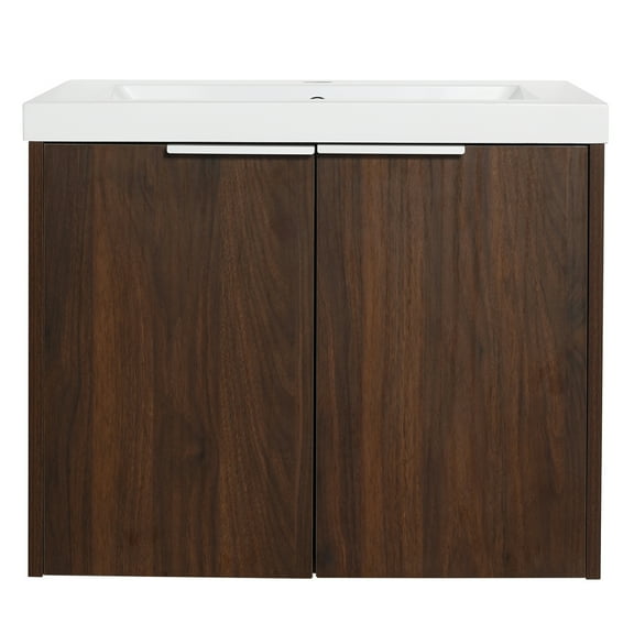 24" Bathroom Vanity With Sink For Small Space, Modern Vanity Basin Combo With Double Doors, Wall Mounted Floating Storage Cabinet For Bathroom