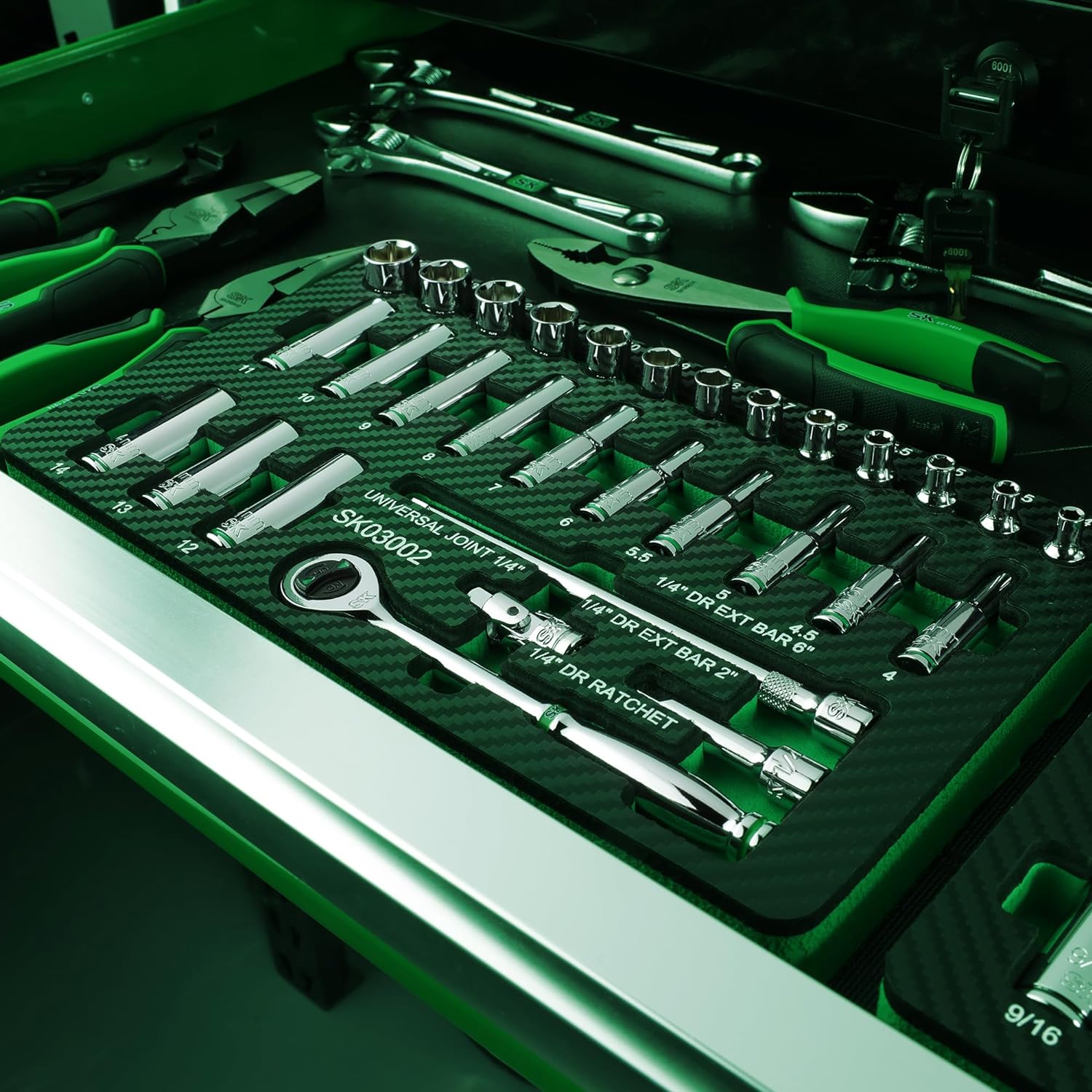 SK 1/4" Drive 30-Piece Socket Set, Metric, Premium CR-V Construction, SuperKrome Finish, Includes 160-P Ratchet and EVA Foam Tool Organizer