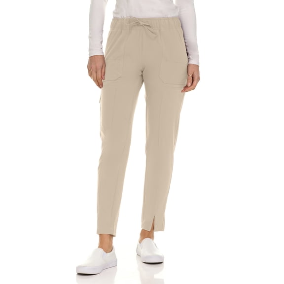 Saint Scrubs Women's Straight Leg Pants – 7 Pockets, Moisture-Wicking, Anti-Wrinkle, Tapered Fit Uniform Bottoms, Khaki Medium