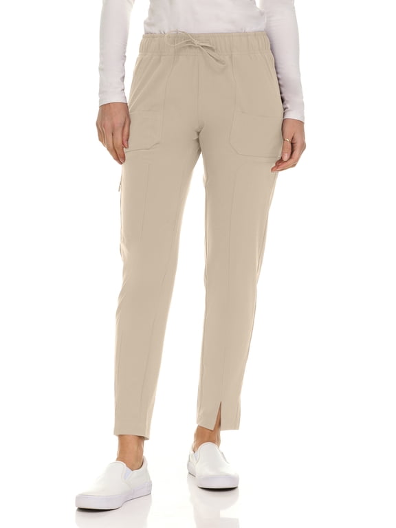 Saint Scrubs Women's Straight Leg Pants  7 Pockets, Moisture-Wicking, Anti-Wrinkle, Tapered Fit Uniform Bottoms, Khaki Small