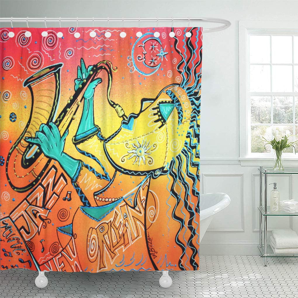 CYNLON Abstract Jazz Lives Blues Bourbon Celestial Instruments Music Bathroom Decor Bath Shower